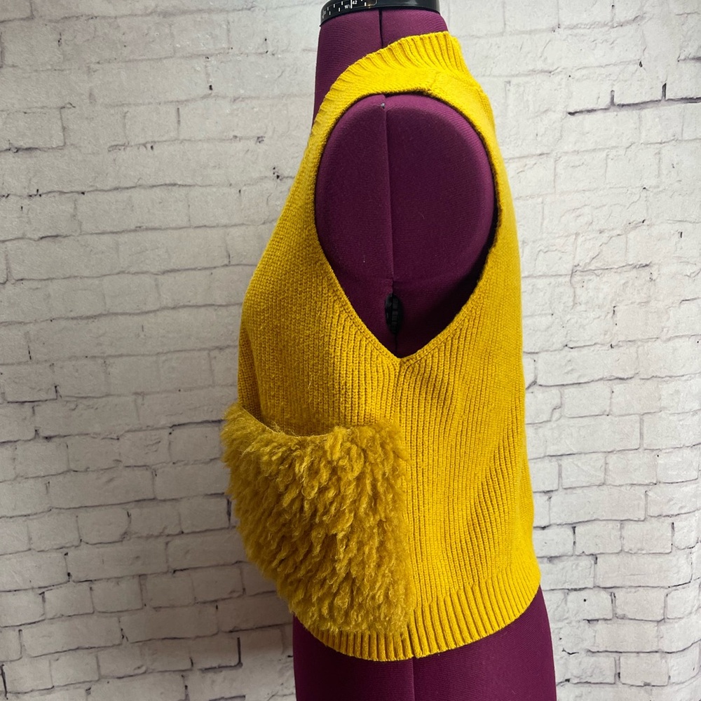 Anthropologie Mustard Yellow Fuzzy Pocket Knit Vest - Picture 2 of 5